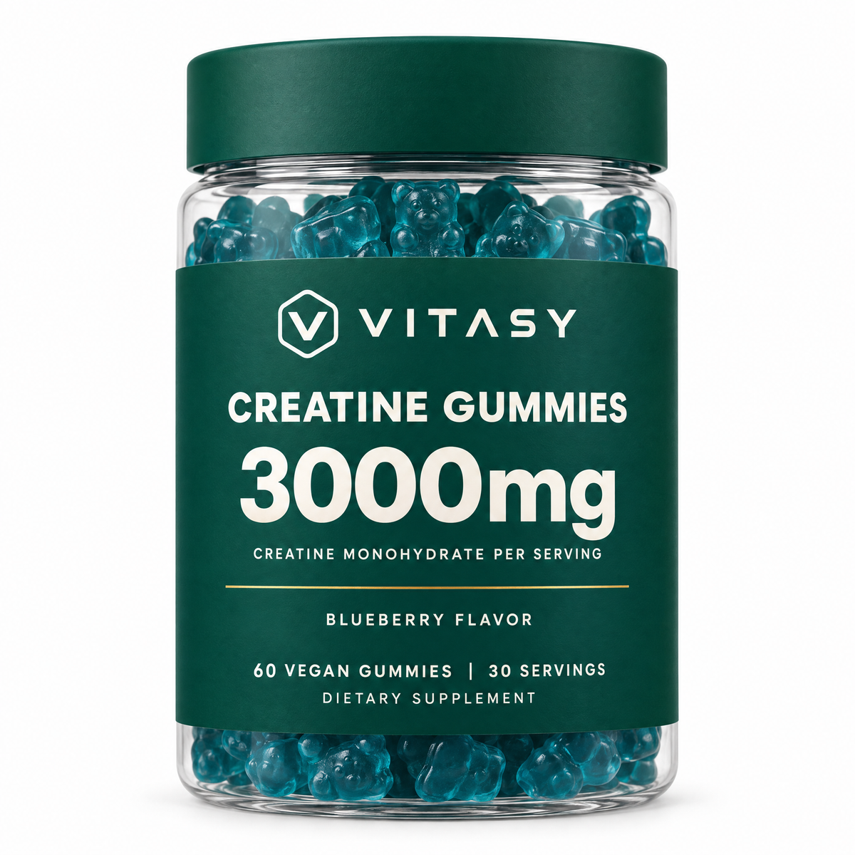 Vitasy Creatine Gummies jar, 3000mg creatine monohydrate per serving