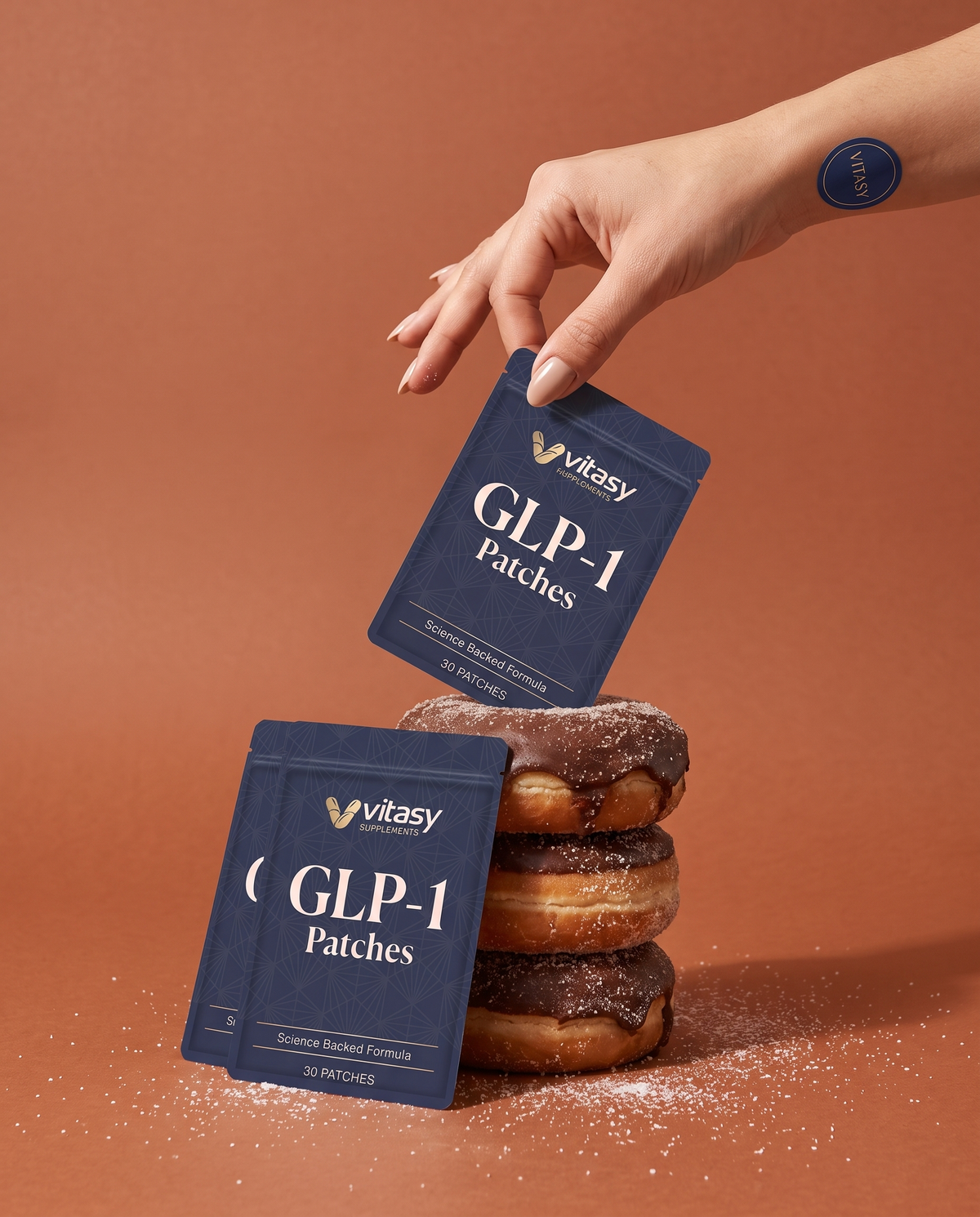 Vitasy GLP-1 Patches applied to clean dry skin