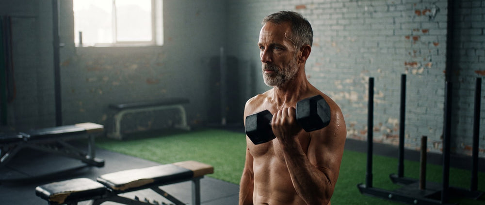 Man training with a dumbbell in a gym
