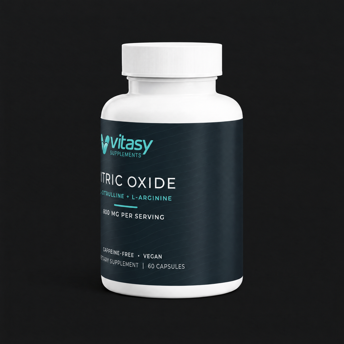 Vitasy Nitric Oxide bottle, right side of the label