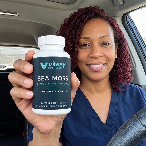 People holding Sea Moss Capsules at home and on the go