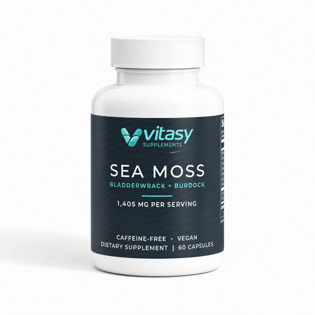 Vitasy Sea Moss Capsules bottle, side view