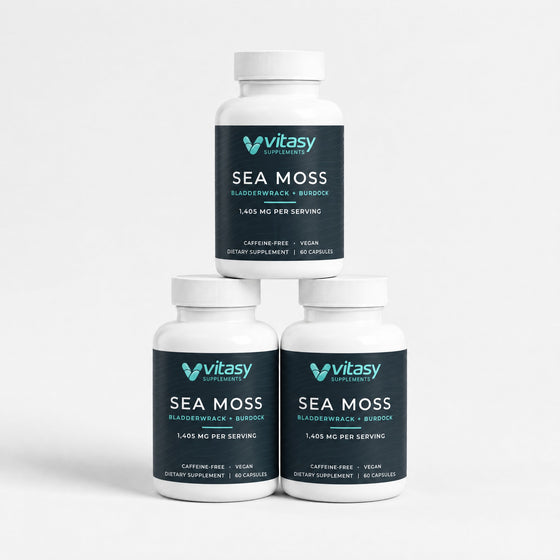 Three bottles of Vitasy Sea Moss Capsules