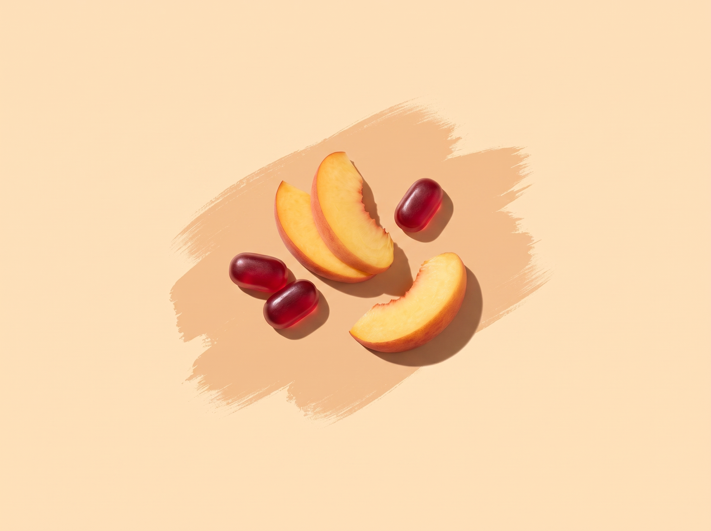 Peach wedges and ruby-red gummies