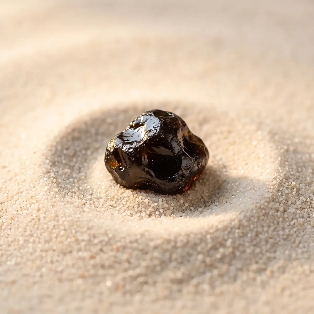 Dark mineral resin on warm sand