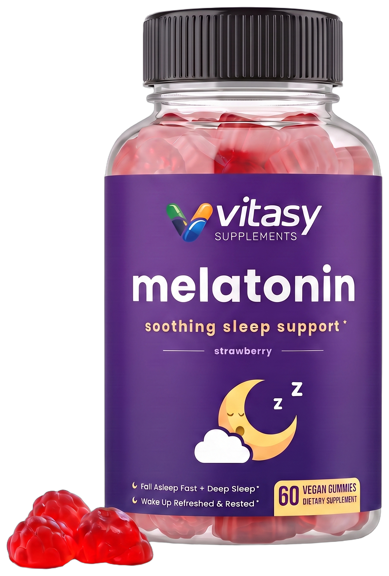 Melatonin Gummies - Fall Asleep Faster and Wake Up Refreshed - 2 Gummies Per Serving - 30 Servings, Vegan Fruit Flavors