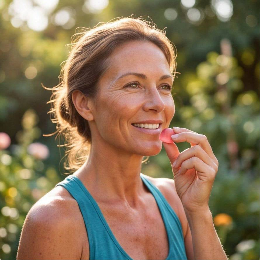Adult adding a gummy to a daily routine