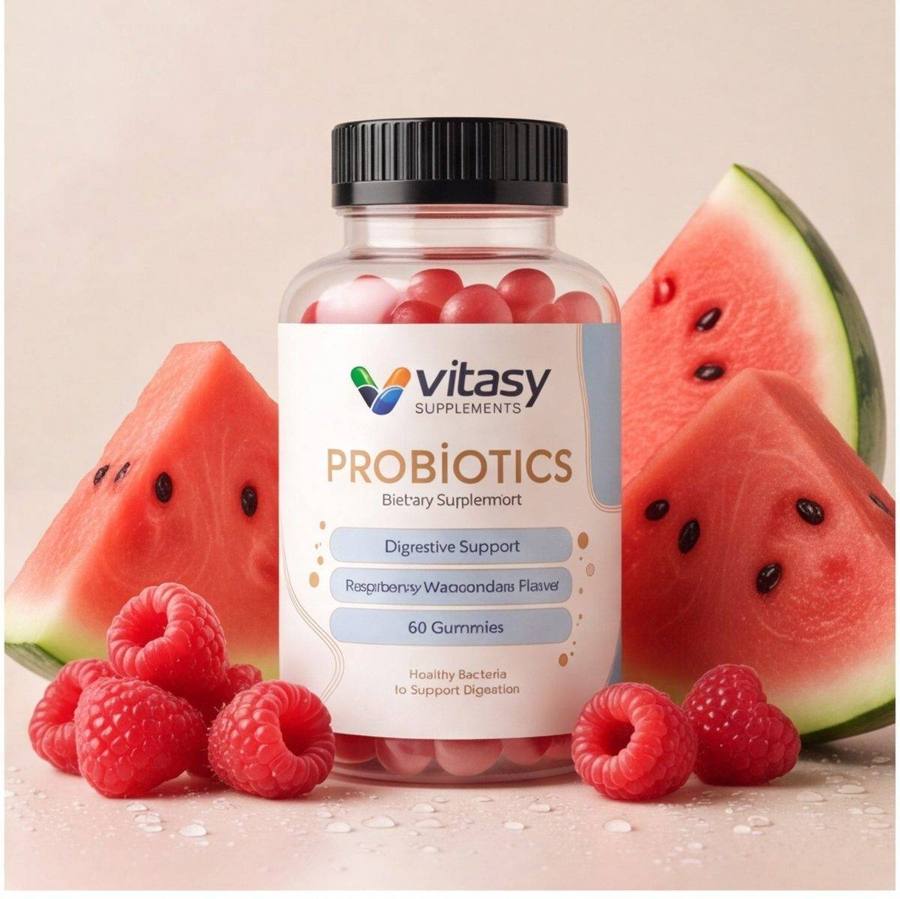 Probiotic Gummies - A Good Gut Routine, Made Simple - 2 Gummies Per Serving - 30 Servings, Raspberry Watermelon bottle with Raspberry-Watermelon flavor cues