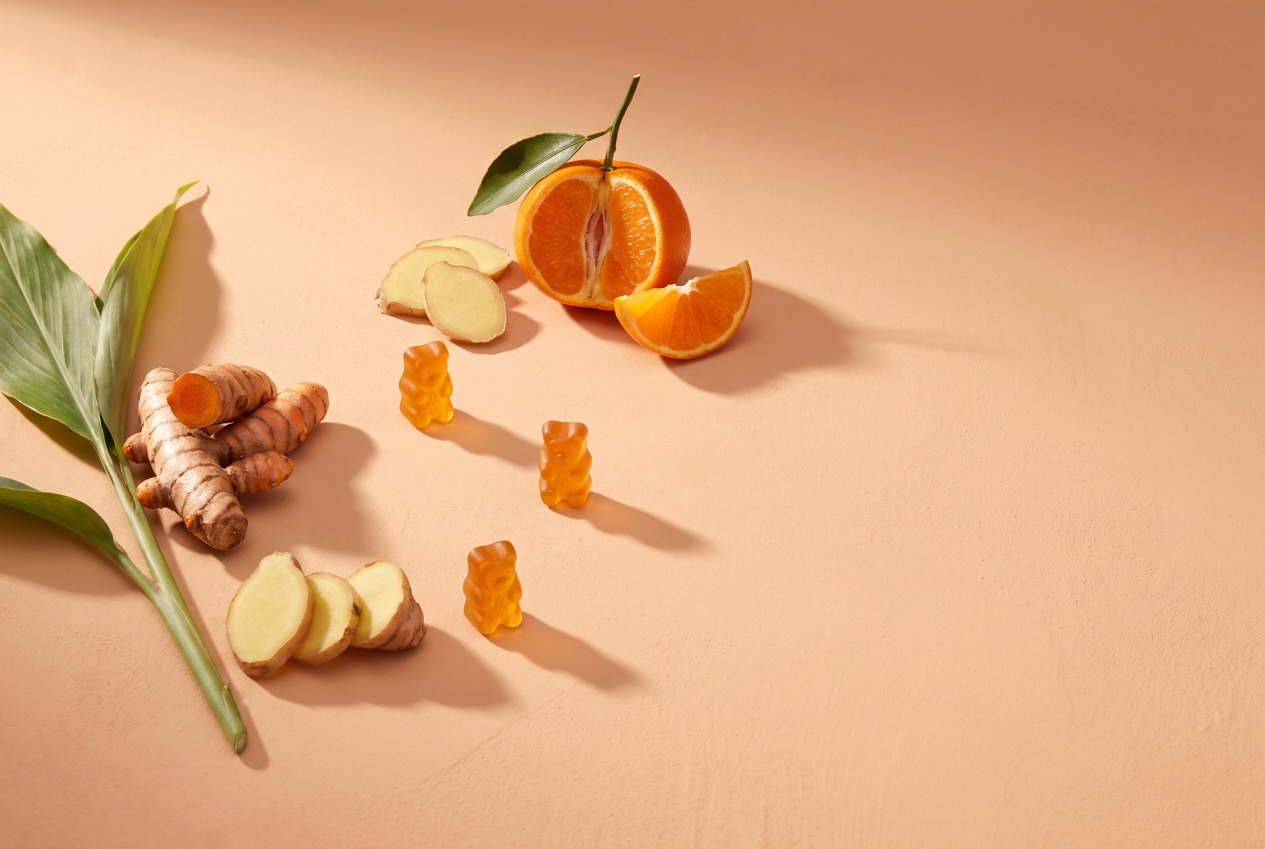 Turmeric roots, ginger and tangerine gummies
