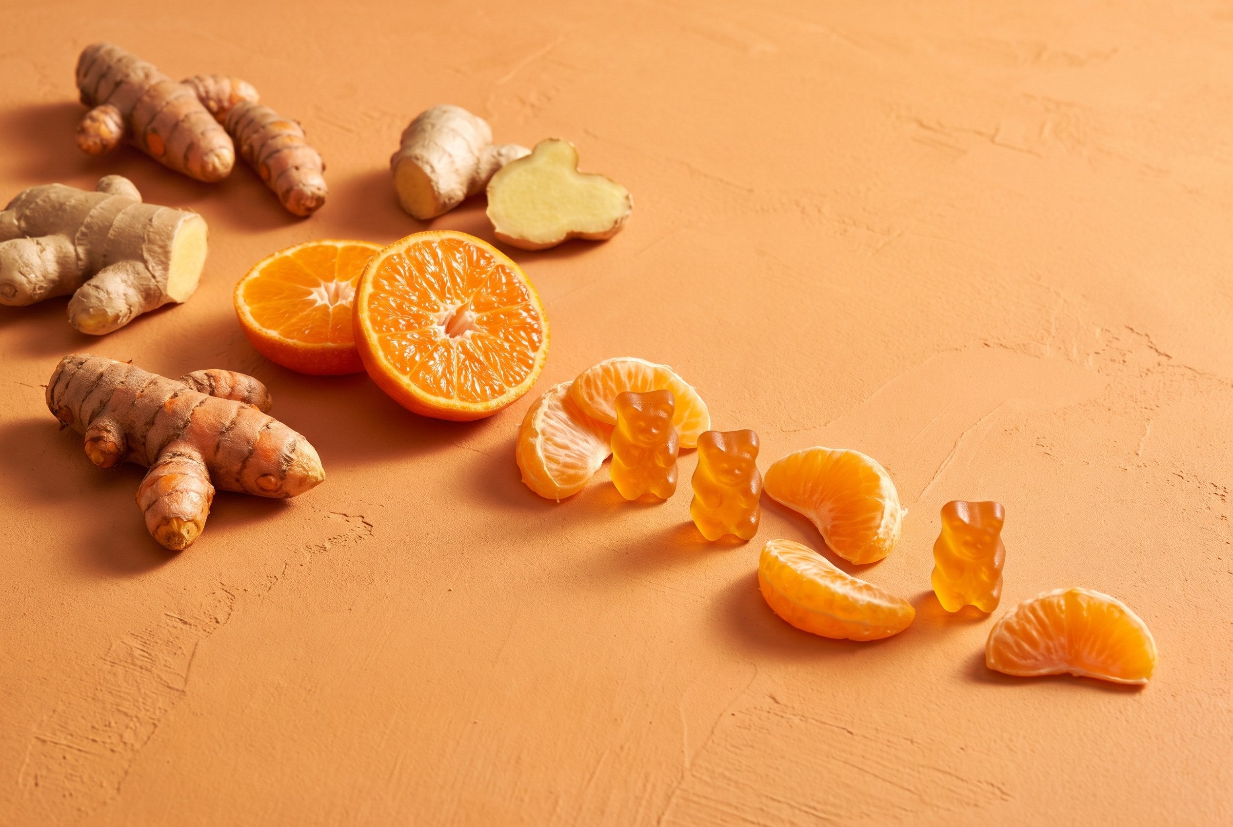 Turmeric roots, ginger and tangerine gummies