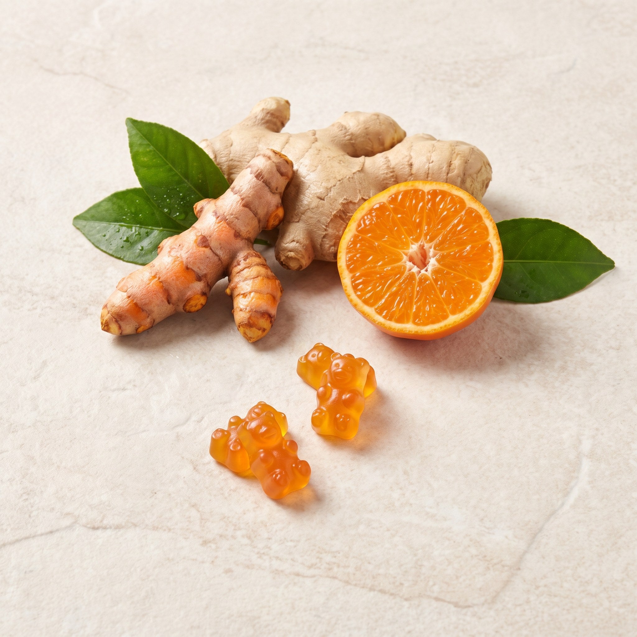 Turmeric roots, ginger and tangerine gummies